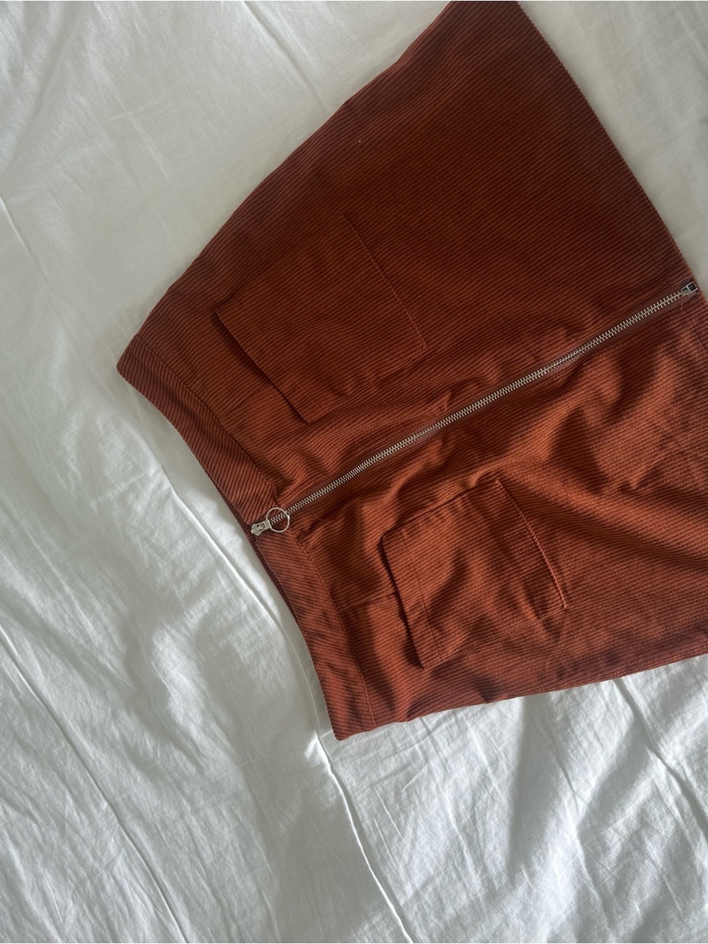 SHEIN Rust Corduroy Zip Front Mini Skirt